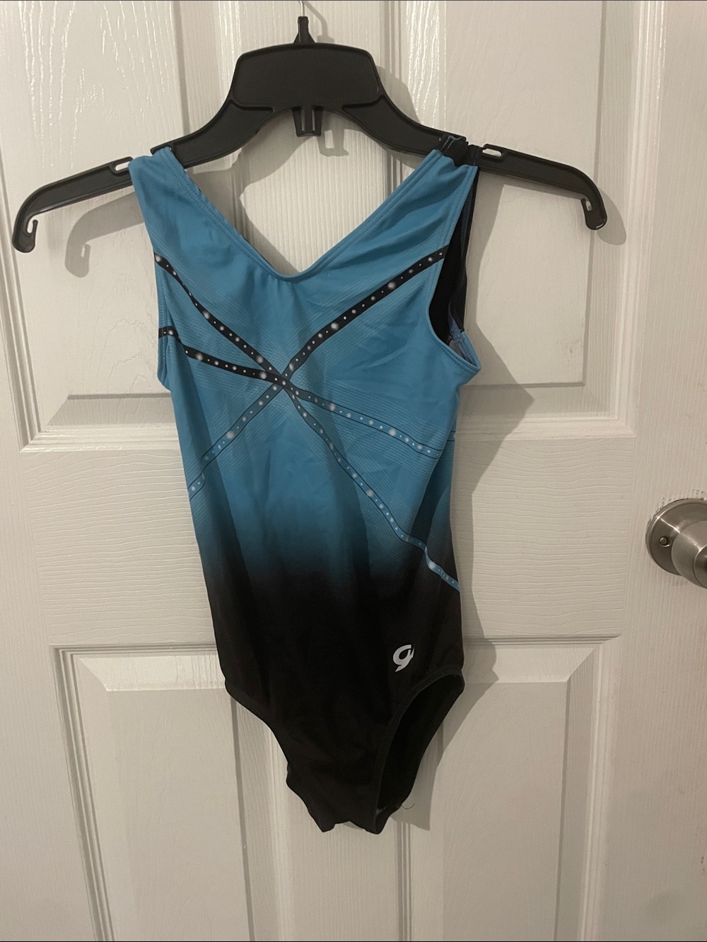 GK Blue to Black Ombre Girls Gymnastics Leotard with Sparkle Straps